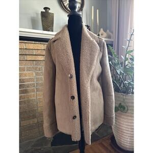 Solitaire Anthropologie FAUX SUEDE & SHEARLING SHERPA Tan Sz M Cozy Minimalist